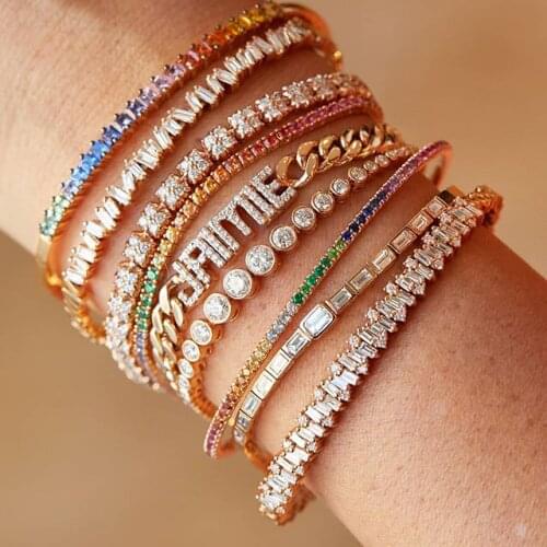 2021 Luxury Classic Fashion Multi Color Full Rainbow Cz Bracelets Elegance Women Simple Open Adjust Romantic Charm Brand Jewelry