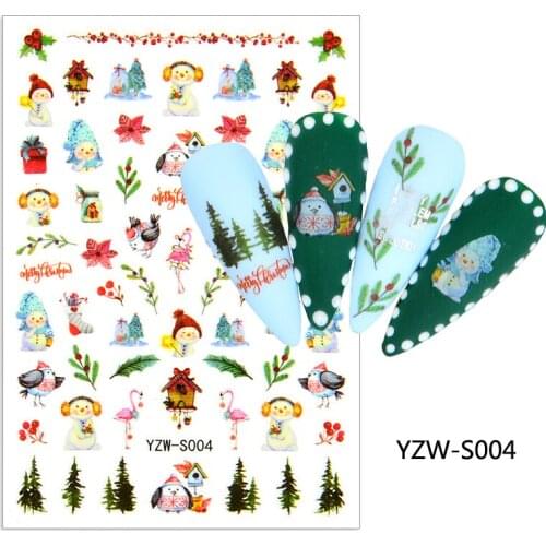 ZKO 3D Christmas Sticker for Nails Christmas tree Bell Snowflake Sliders Design Decals Manicure Nail Art Decor