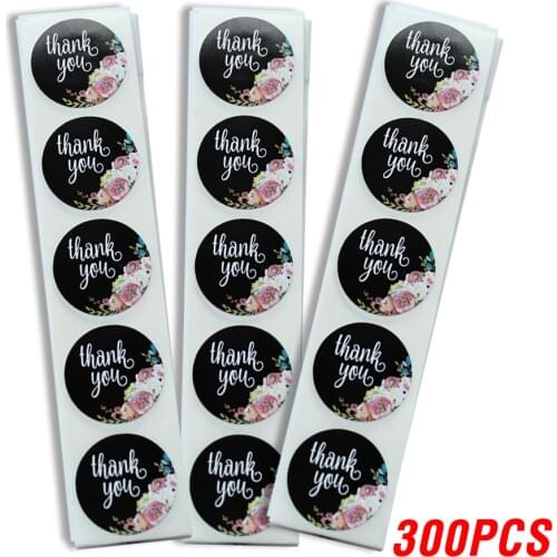 50-500pcs colorful flower thank you stickers white with black ground labels sticker scrapbooking for journal stationery sticker