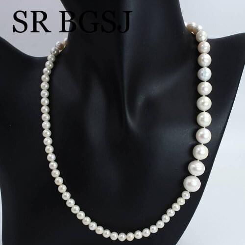 Free Shipping 6-11mm Fashion Jewelry Graduated Knot Adjustable Chokers White Freshwater Pearl Necklace 18"