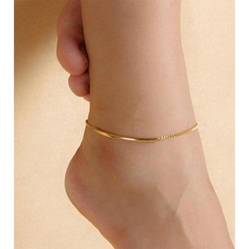 Bohemian Tone Elbow Pipe Anklet Bracelet for Women Punk Metal Chain Summer Beach Sequin Anklet Female Barefoot Leg Chain Jewelry