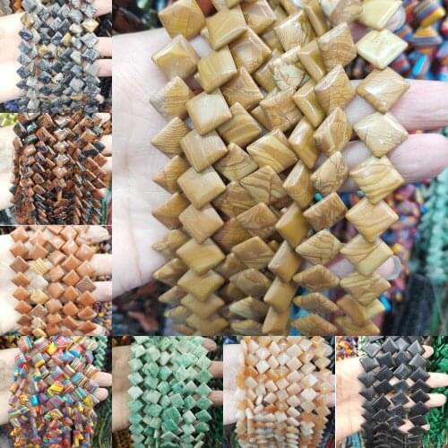 14mm 18mm Diamond Shape Beads Natural Semi Precious Stone Loose Beads Strand Hand DIY Bracelet Necklace Accessories 18 Colors
