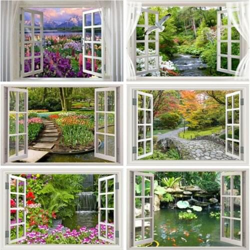 EverShine Diamond Painting Window Cross Stitch Kits 5D DIY Diamond Embroidery Landscape Handmade Hobby Gift Picture Rhinestones