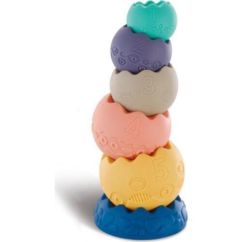 Montessori Baby Grasp Toy Soft Silicone Stacking Blocks For Newborns 0 12 Months Bath Toy Rattle Teether Child Toy Boy Girl Gift