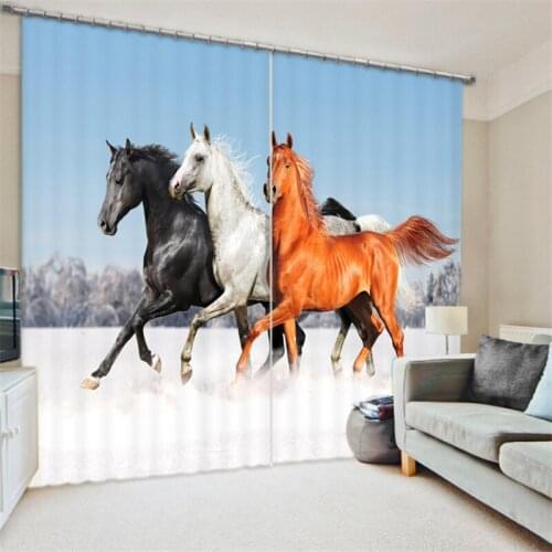 Customized Horse Luxury 3D Blackout Window Curtain Drapes For Living room Bed room Hotel Wall Tapestry Cortinas