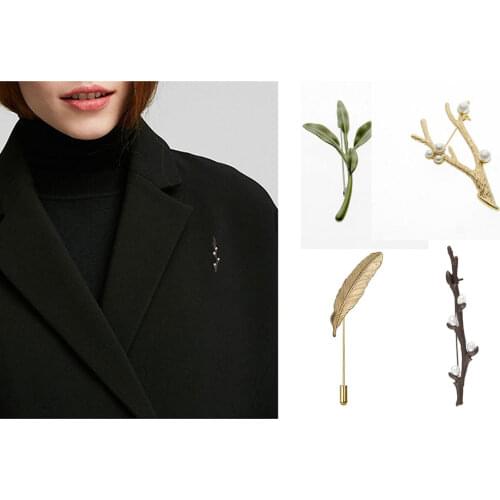 Plum Artificial Pearls Brown Antiques Paint Retro Coat Brooch Badge Enamel Pins