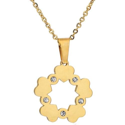 Classic Permanent Gold Color Stainless steel flower CZ Pendant Necklace