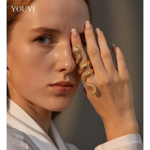 YOUVI Goth Punk Snake Dragon Ring for Men Women Exaggerated Antique Siver Color Opening Adjustable Rings Anillo Hombre Bijoux