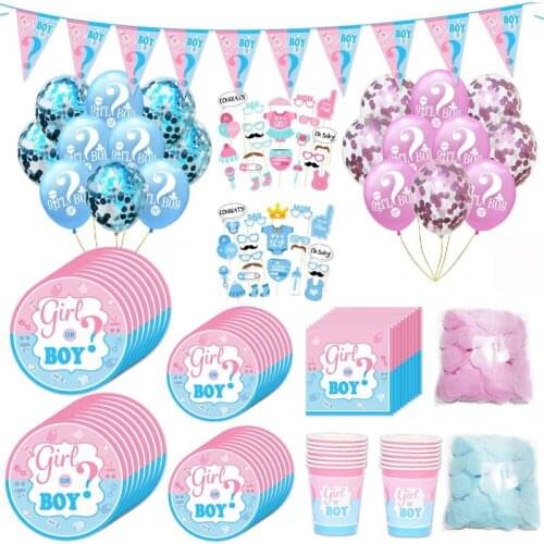 Gender Reveal Girl or Boy Latex Balloons Baby Shower Disposable Tableware Plate Napkin Birthday Party Decor Kids Favor Supplies