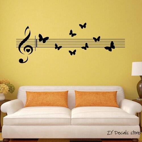 Music Notes Wall Decals Beautiful Butterflies Cool Mural Vinyl Stickers Removable Art Wallpaper Home Decoration Music Decal L379