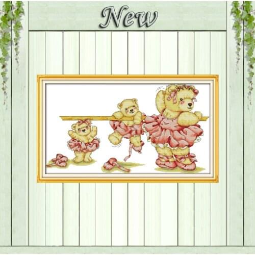 Ballet bear cute animals Counted print on canvas DMC 14CT 11CT Cross Stitch Needlework kits Embroidery Sets home Decor paintings