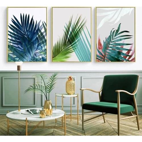Noridc Scandinavian Leaf Plant Canvas Painting Wall Art Posters Prints Wall Pictures for Living Room Home Wall Cuadros Decor