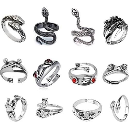 12 Piece Vintage Punk Rings Set Animal Open Ring Gothic Stackable Rings For Women Men Girls Finger Party Club Ring Couple Ring