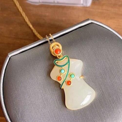 Natural White Hetian Jade Cheongsam Pendant Necklace 925 Silver Fashion Jewelry Chalcedony Amulet Gifts for Women
