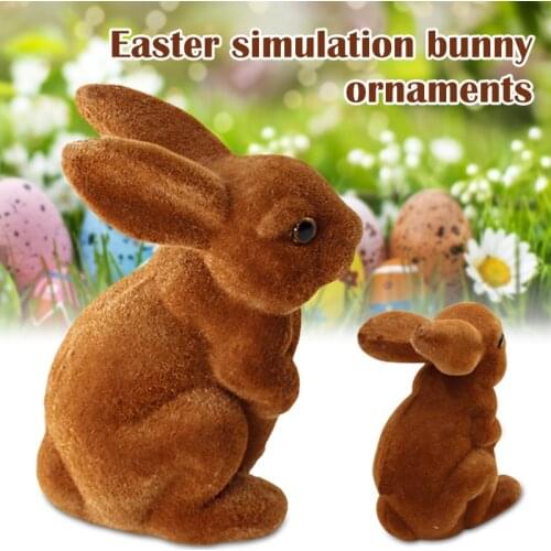 Easter Resin Flocking Birthday Gift Cute Simulation Rabbit Decoration Home Craft Decoration MUMR999