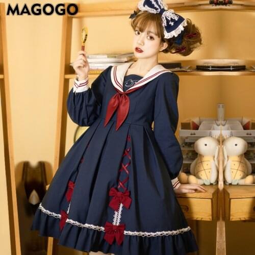Navy Collar Sailor Girls Dress Bow JK Uniform Soft Sisters Sweet New INS HOT Sale Lolita Dress MAGOGO 1PC