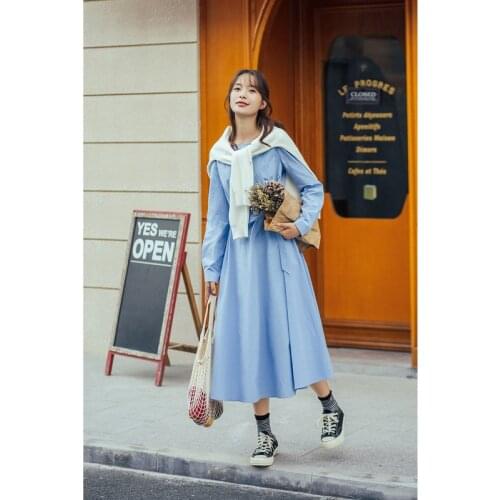 INMAN Autumn Winter Modest Cotton Ladies One Piece Causal Basic Style Women Butterfly Waist Knot A Line Long Sleeve Dress