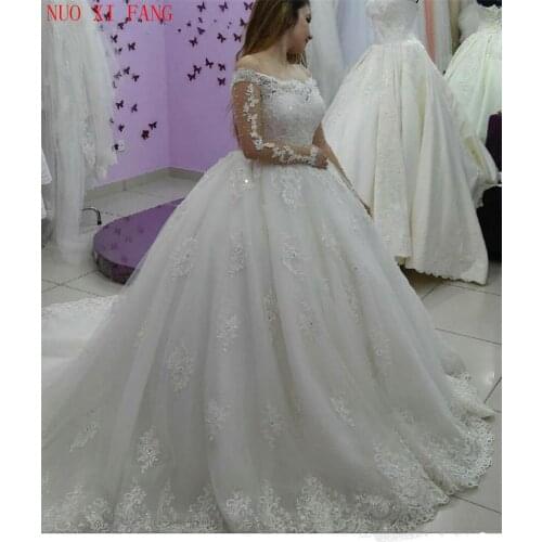 Arabic Dubai Princess Wedding Dress Off the Shoulder Bridal Gowns Beaded Pearls Long Sleeves Lace Appliques vestidos de novia