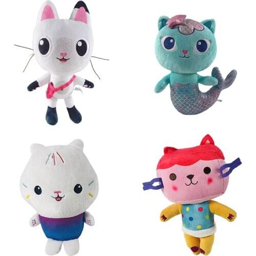 4pcs/set Cartoon Gabbys Dollhouse Plushies Toy Mercat Mermaid Cute Cake Cats Stuffed Animals Plush Toy Gift for Kids Girls