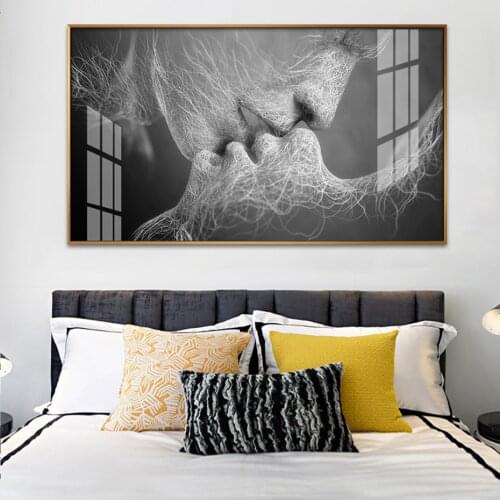Abstract Kiss Love Poster Canvas Painting Black and White Wall Art Pictures Print Gallery Living Room Bedroom Home Decorations