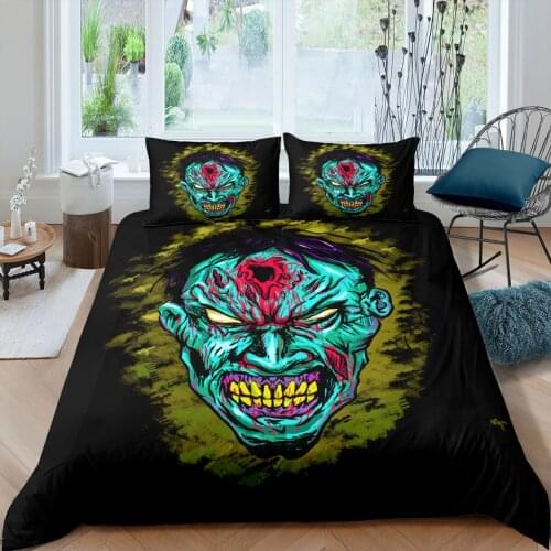 Queen Size Skull Bedding Set Pillowcase Duvet Cover 2/3pcs 3D Printed Black Comforter Cover Home Twin Full King Size Bedclothes