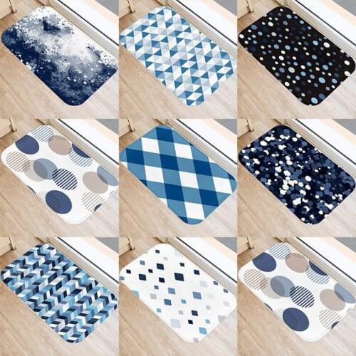 Blue Geometric Pattern Kitchen Entrance Door Mat 40*60cm Coral Velvet Carpet Doormat Indoor Floor Mats Anti-Slip Rug 48064
