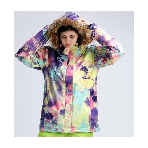 Women Fur Hooded Ski Jacket Snowboard Jacket Windproof Waterproof Outdoor Sport Wear Skiing Riding Winter Clothing Super Warm
