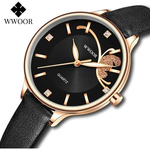 2021 New WWOOR Watches For Women Fashion Black Quartz Watch Top Brand Luxury Daimond Ladies Dress Wrist Watches Relogio Feminino