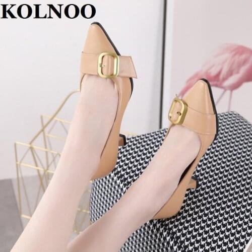 KOLNOO 2022 Handmade New Womens 5cm Mid-Heel Pumps Pointed-Toe Slip-On Party Prom Evening Office Fashion Daily Wear Court Shoes