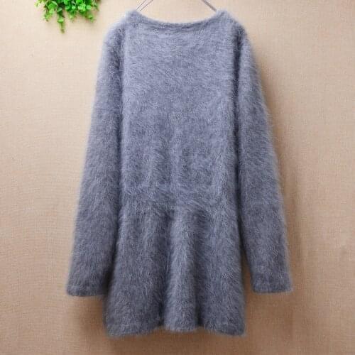 Top mujer female grey hairy mink cashmere slim cardigans angora rabbit wool knitted jacket mantle fall winter clothes sweater