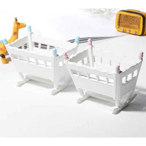 1/12 Dollhouse Cradle Miniature Furniture Kids Wooden Rocking Cradle Bed Model Toy Doll Accessories Dollhouse Furniture Kids Toy
