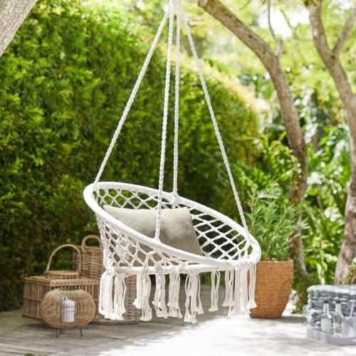 1PC Indoor Outdoor Hammocks Nordic Egg Chair Swing Basket Tassel Swing Hanging Chair Handmade Knitted Patio Furniture Swings
