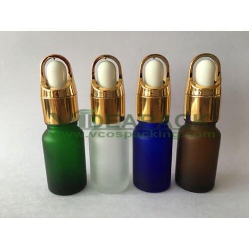 100 pcs 10ml Frosting bottles of essential oils hyaluronic acid bottle glass dropper golden screw cap skincare empty bottles