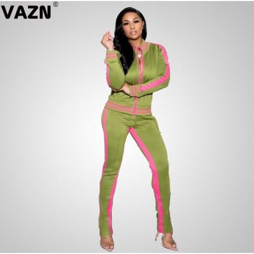 VAZN 2020 Top Quality Regular Daily Overalls Casual Young Tracksuits Full Sleeve Cloth Group Long Pants Slim Women 2 Piece Set