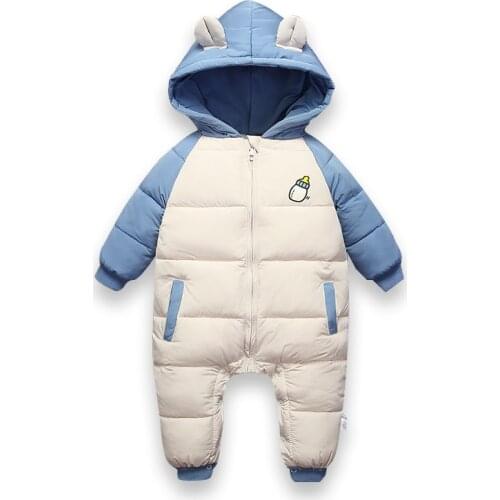 2020 Winter Newborn Baby Rompers Hooded Plus Velvet Warm Baby Boys Overalls Cotton Baby Girls Jumpsuit Toddler Snowsuit