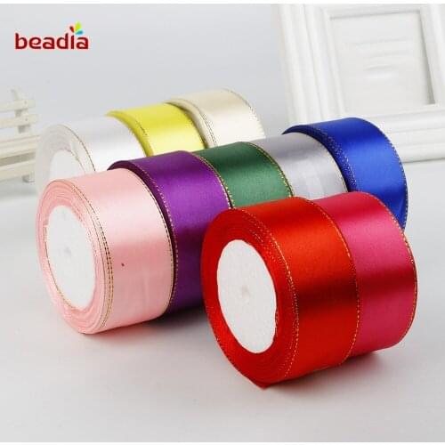 25 yards/roll 38mm Width Gold Edge Multicolor Ribbon Satin Ribbons High Quality Gift Packing Ribbons