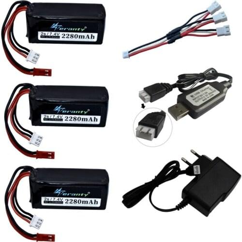 7.4V 2280mAh Battery + 7.4v Charger for A949 A959-B A969-B A979-B K929-B Remote Control Car 2s LiPo Battery for Wltoys car Parts