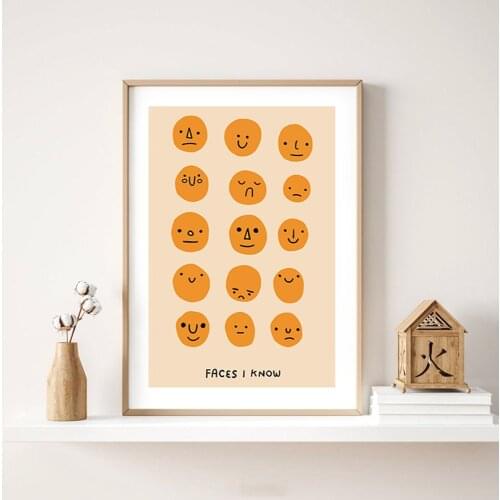 Abstract Smile Sad Angry Expression Print Poster Funny Cute Canvas Art Painting Wall For Living Room Bedroom Home Decoration