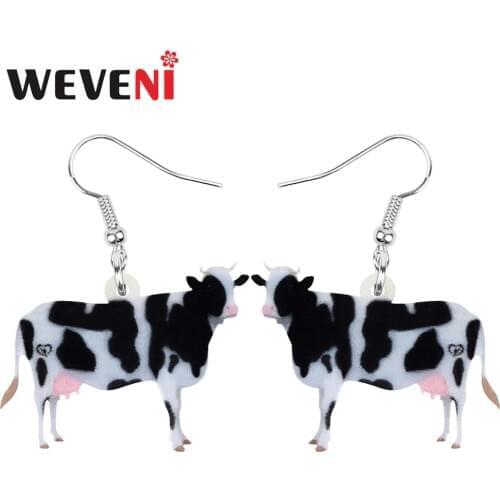 WEVENI Acrylic Dairy Cattle Cow Earrings Drop Dangle Jewelry Farm Animal For Women Girls Teens Kids Party Charm Gift Accessories
