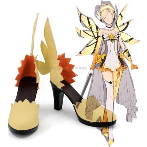 Angela Ziegler Yellow Shoes Cosplay OW Legend Mercy Angela Ziegler Cosplay Shoes Boots High Heel Custom Made Any Size
