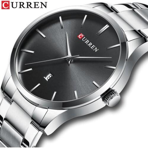 CURREN Top Brand Business Men Watches Silver Black Watch for Men High Quality Stainless Steel Band Male Wrist Watches Time