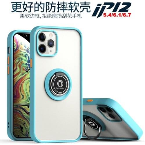 Color Tpu Bumper Trasparent Case For iPhone 11 Pro Max XS Max 6 7 8 Plus X XR 12 Pro Max Ring Holder Stand Shockproof Phone Bag