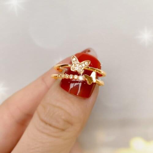 FNIO Elegant Crystal Butterfly Rings Female Korean Simple Rhinestone Casual Ring Index Finger Opening Ring for Women Accessorise