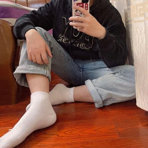 5 Pairs Mens Womens Cotton Breathable, Deodorant, Sweat-Absorbent Black And White Solid Color Thin Tube Sport Socks