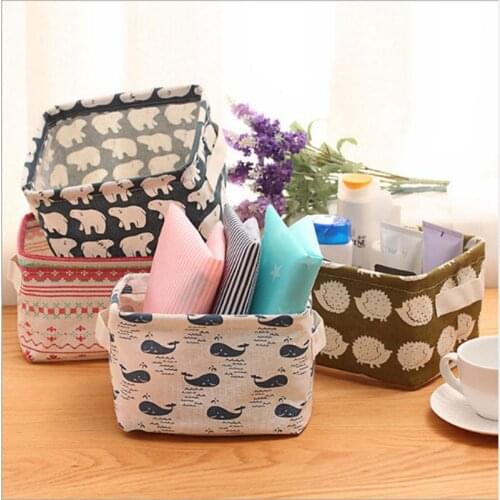 Cotton Linen Desktop Storage Box Waterproof Sundries Storage Basket Cosmetic Storage Organizer Office Stationery Organizer