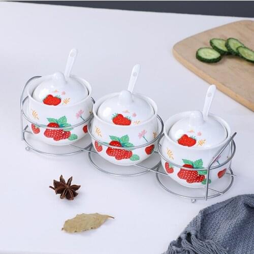 Strawberry Cute Flower Ceramic Spice Jar Salt Sugar Pepper Shaker Seasoning Box Kitchen Food Spice container Storage Rack Jar