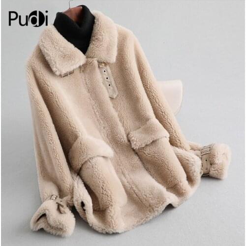 Aorice Women Winter Real Wool Shearing Short Over Size Parka Warm Jacket Girl Coat Lady Jacket Over Size Parka A19043