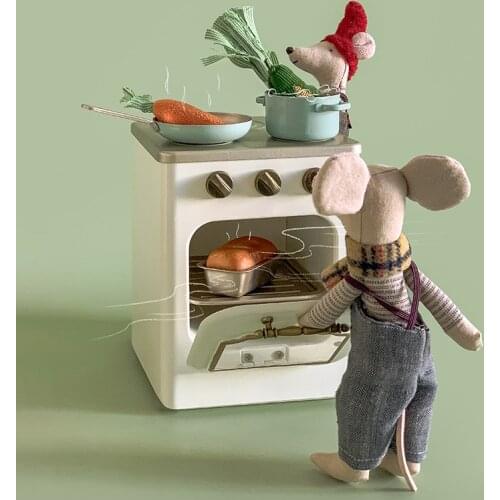 Aizulhomey Simulation Mini Metal Oven Set Mouse Kitchen Dollhouse Furniture OB11 BJD Lol Blyth Accessories Kids Play House Toys