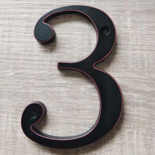 House Number 101mm Black brushed red edge Door Sign numer Outdoor Address Mailbox Numbers Modern home Apartment Signs#3