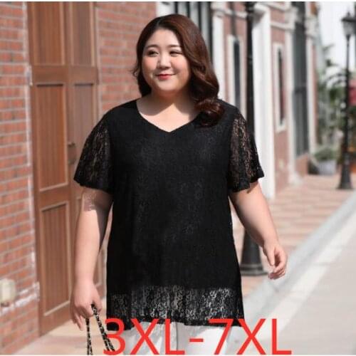 New summer plus size tops for women loose lace V neck short sleeve top T shirt wowan large size T-shirts 3XL 4XL 5XL 6XL 7XL